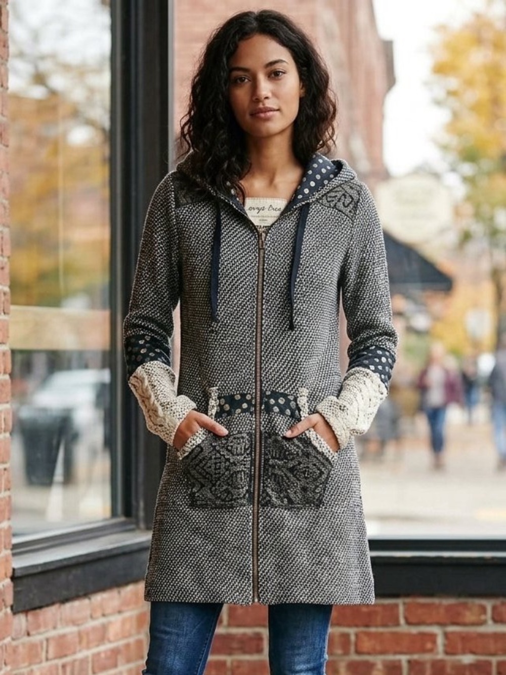 Evy’s Tree Discontinued The Rosie in Black Patchwork long hoodie jacket M GUC